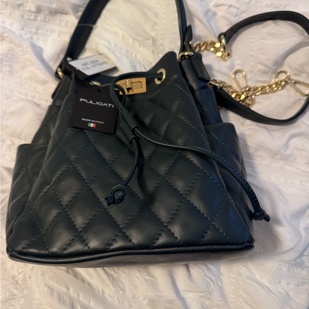 Italian Leather Dark Green Quilted Women's Bag